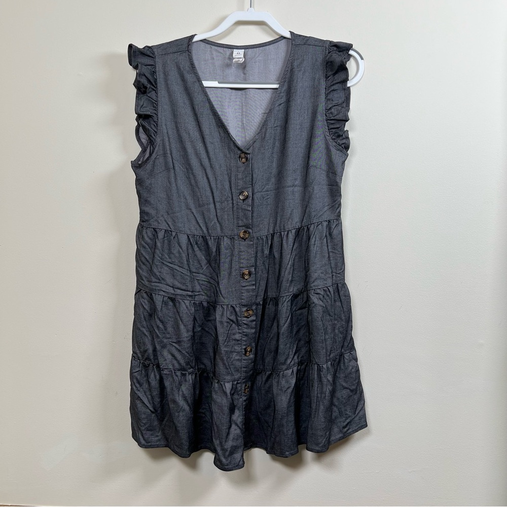 Grey Babydoll Dress Flutter SLeeves Tiered Button Front Women's‎ Large